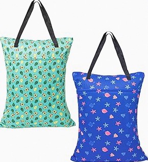 ALVABABY 2 Pack Large Wet Dry Bag Waterproof Hanging Cloth Diaper with Double Zippered Pockets 25x18 inches (Avocados and starfish) product image