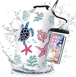 Waterproof Dry Bag,Roll Top Sea Turtle Coral Starfish Small Waterproof Backpack 5L/10L/20L Floating Lightweight Bags for Kayaking, Boating, Fishing, Swimming Camping with Waterproof Phone Case product image