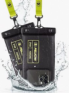 Pelican 2 Pack Marine - IP68 Waterproof Phone Pouch (Regular Size) Floating Waterproof Phone Case - Beach Cruise Ship Travel Essentials - Works w/All Phones - Detachable Lanyard - Black/Hi-Vis Yellow product image