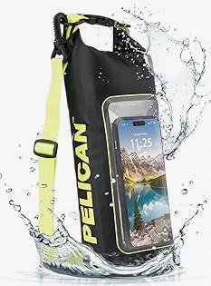 Pelican Marine IP68 Waterproof Dry Bag 2L - Roll Top Waterproof Backpack w/Phone Case/Pouch - Boating & Kayak Accessories - Essentials for Camping Swimming Beach Fishing Rafting Travel - Black/Yellow product image