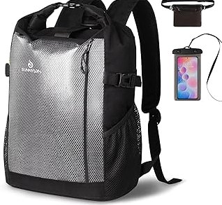 Dry Bag Backpack,25L Dry bags waterproof Kayaking, Waterproof bag with Waist Pouch and Phone Case,Waterproof Backpack Marine dry bag for Kayaking, Beach, Rafting, Boating (Black) product image