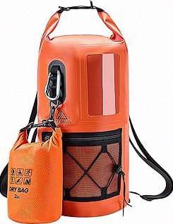 Waterproof Dry Bag 500D PVC Roll Top Dry Sack with 3 Carrying Ways, Lightweight Waterproof Bag for Kayaking, Swimming, Boating, Paddle Boarding, Hiking, Beachg (Orange, 27L) product image