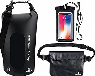 Freegrace Waterproof Dry Bags Set Of 3 Dry Bag With 2 Zip Lock Seals & Detachable Shoulder Strap, Waist Pouch & Phone Case - Can Be Submerged Into Water - For Swimming (Black(Window), 5L) product image