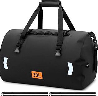 Waterproof Dry Bag, 30L Roll-top Motorcycle Tail Bag with Air Valve & Quick-fixed Straps, Travel Duffle Bags for Kayaking Paddle Boarding Rafting Boating Camping Riding Fishing - Black product image