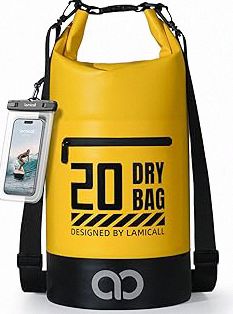 Lamicall Waterproof Dry Bag with Phone Pouch, Floating Roll Top Backpack, 20L, Yellow product image